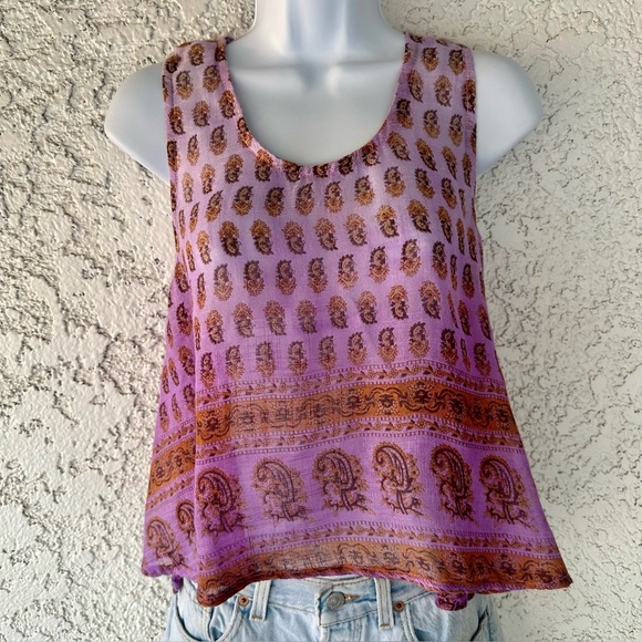 GYPSY boho chic cropped flowy tank top rayon purple paisley - Picture 1 of 7